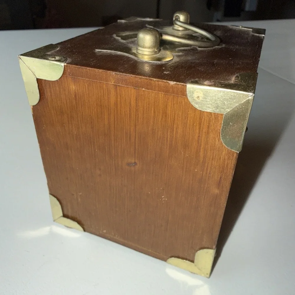 Vintage Wood‎ Cork Coaster Set 8 Mid Century Metal Trim Accents Handle